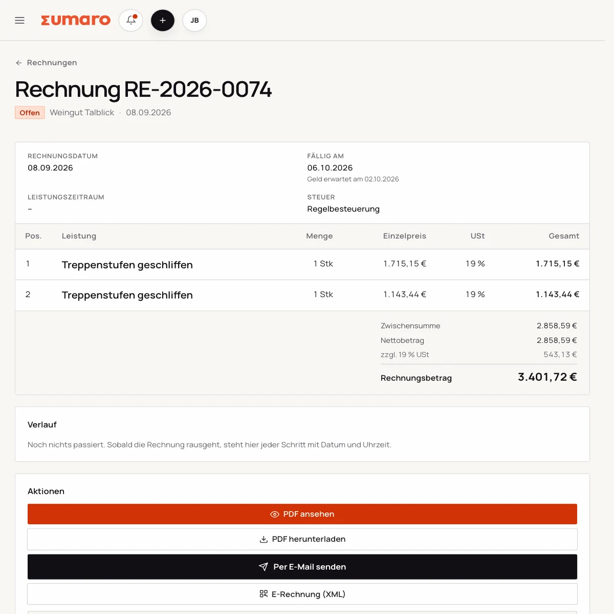 E-Rechnung in Sumaro: strukturierte XRechnung mit lesbarer Vorschau der XML-Datei